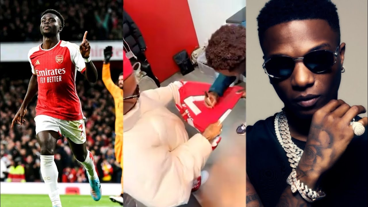 Wizkid links up with Bukayo Saka after Arsenal’s win over Liverpool at the Emirates Stadium